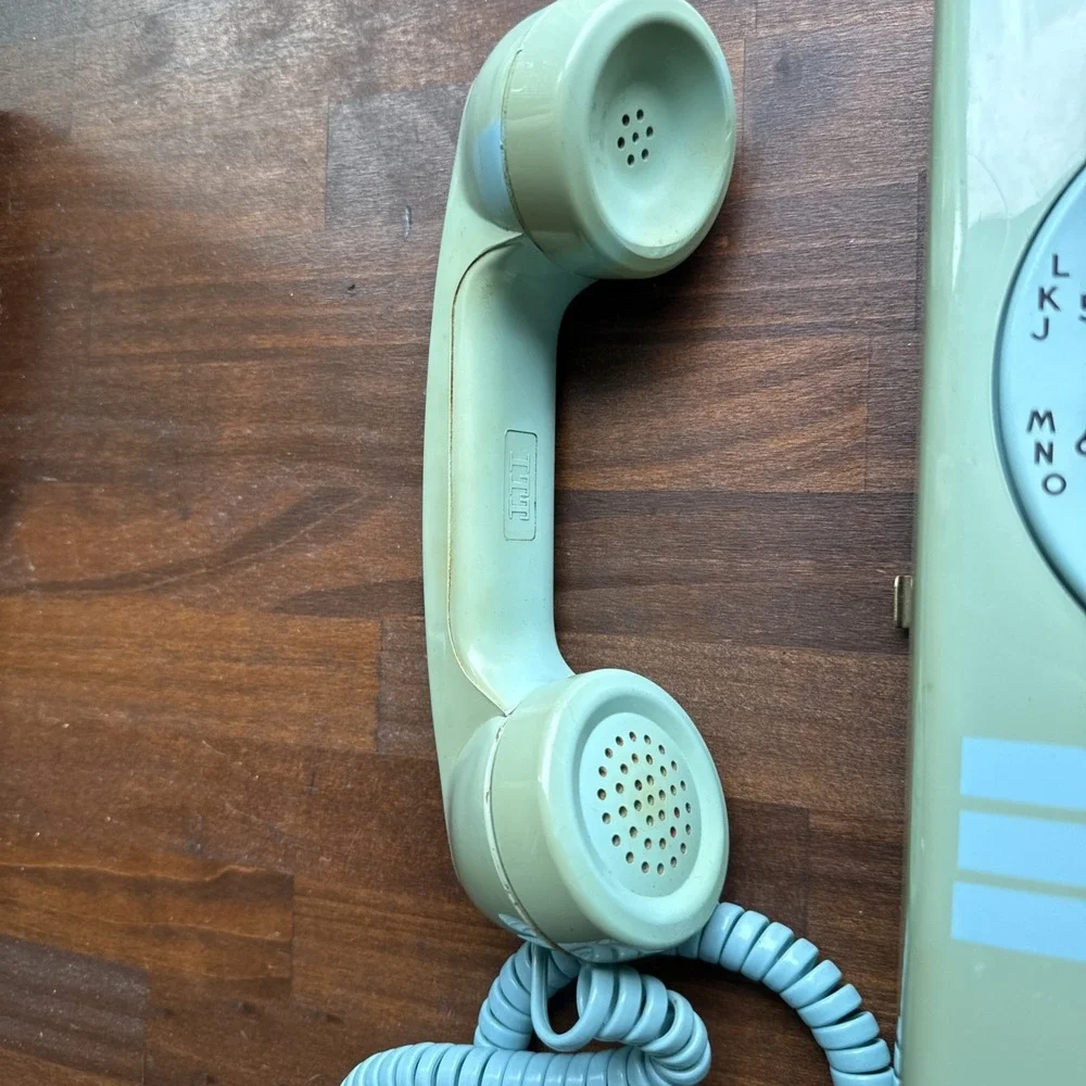 Western Electric 554 Telephone, Aqua Blue Wall Phone with Rotary Dial